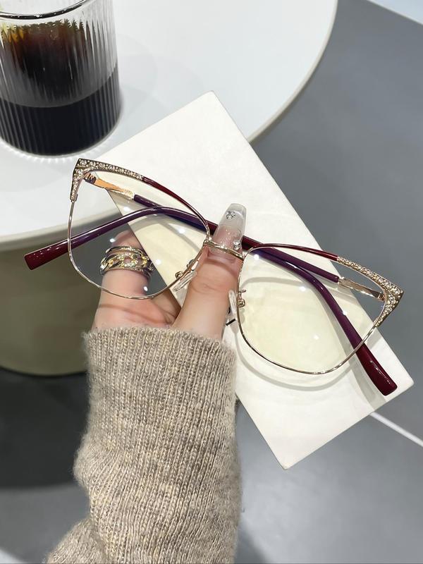 Unisex Vintage Cat Eye Frame Eyeglasses, Trendy Casual Rhinestone Decor Eyeglasses for Everyday Use, Fashion Accessories for Outdoor Activities