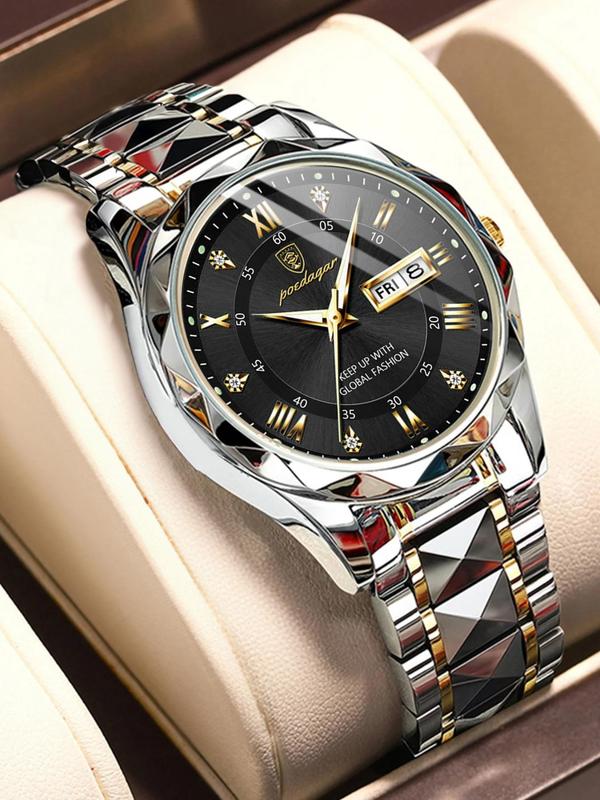 Men's Business Fashion Round Dial Analog Quartz Watch, Fashion Luminous Waterproof Watch for Party, Daily Clothing Decor, Trendy All-match & Exquisite Watch for Birthday Gift with Box