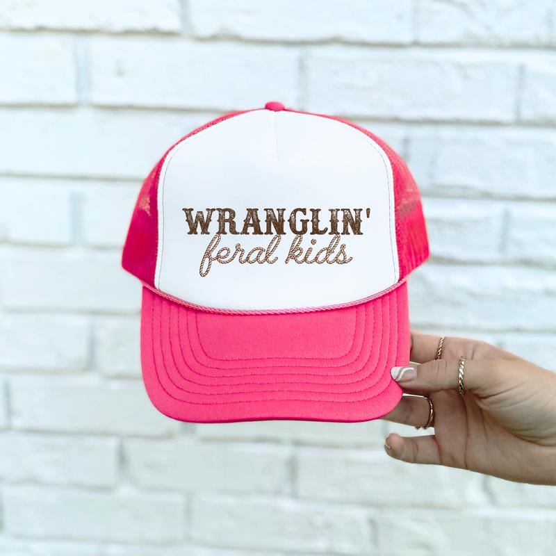 Wranglin' Feral Kids Trucker Hat for Women and Men - Funny Adjustable Cap for Mom - Western Style Snapback for Dad - Gift for Teacher