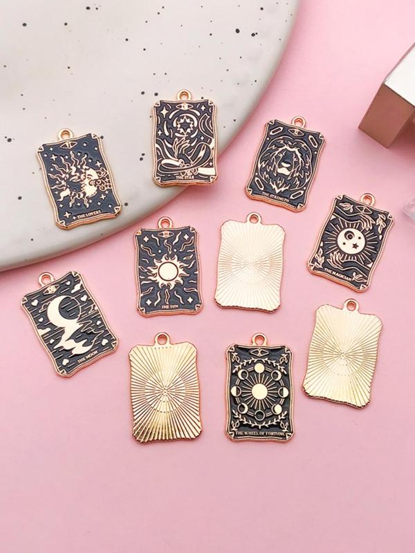 Vintage Square Tarot Card Design Pendant, Moon & Sun & Star Design Pendant, Diy Jewelry Making Accessories for Bracelet & Necklace,   Fashion Accessories for Women & Girls for Holiday Engagement Gift