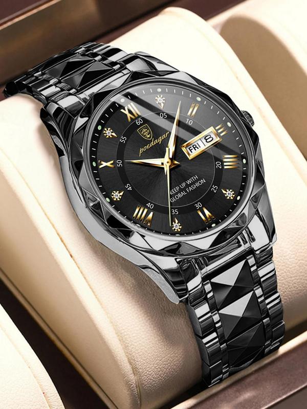 Men's Business Fashion Round Dial Analog Quartz Watch, Fashion Luminous Waterproof Watch for Party, Daily Clothing Decor, Trendy All-match & Exquisite Watch for Birthday Gift with Box