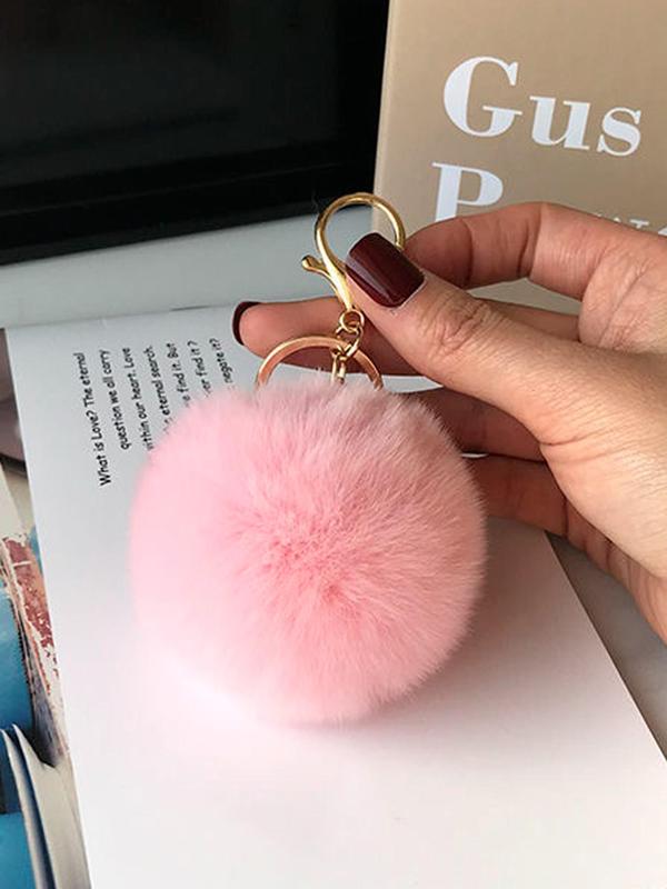 Cute Fashion Soft Plush Keychain, Solid Color Fluffy Round Ball Decorative Keychain for Women and Girls, Casual Accessories for Bags, Cars, Clothes Pendants