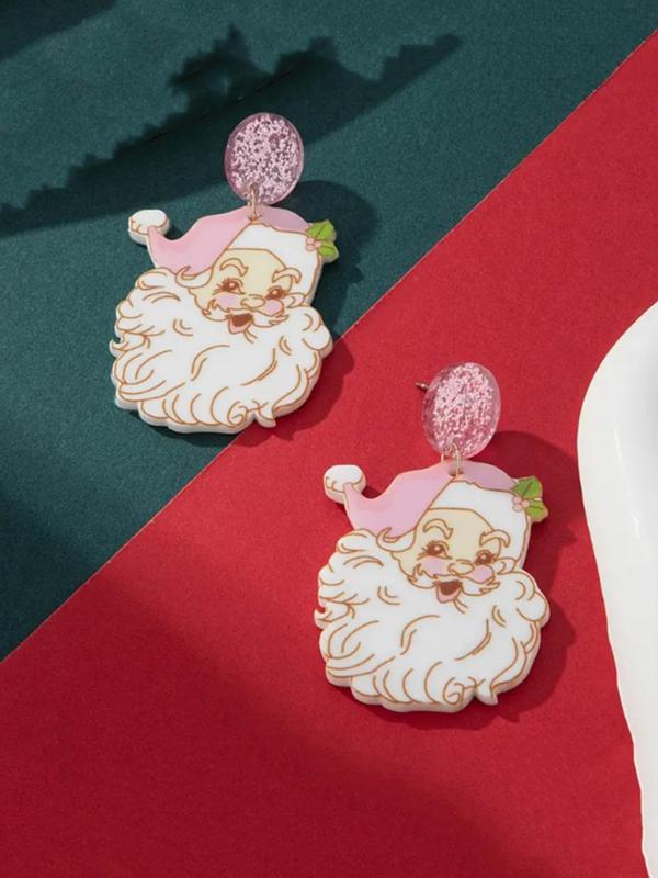 Cute Cartoon Santa Claus Design Dangle Earrings, Glitters Decor Fashionable Acrylic Earrings for Women, Trendy All-match & Exquisite Jewelry for Birthday Gift