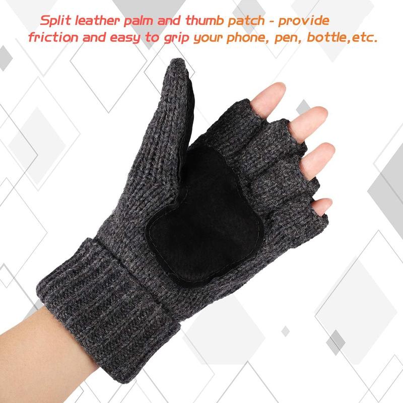 Thermal Insulation Fingerless Texting Gloves for Women and Men Winter Warm Knitted Convertible Mittens Flap