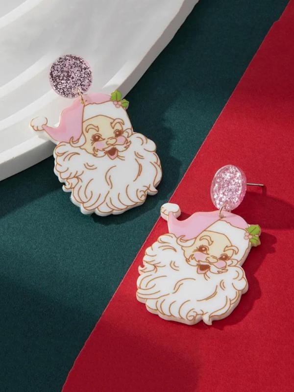 Cute Cartoon Santa Claus Design Dangle Earrings, Glitters Decor Fashionable Acrylic Earrings for Women, Trendy All-match & Exquisite Jewelry for Birthday Gift