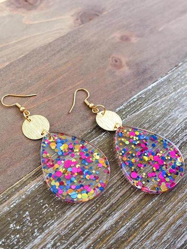 Water Drop & Round Shaped Confetti Decor Dangle Earrings, Fashionable Jewelry for Women & Girls, Trendy All-match & Exquisite Jewelry for Birthday Gift