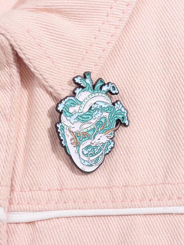 Creative Heart Shaped Dragon Pattern Brooch, Fashion Alloy Badge for Daily Clothing Decor, Trendy All-match & Exquisite Brooch for Birthday Gift