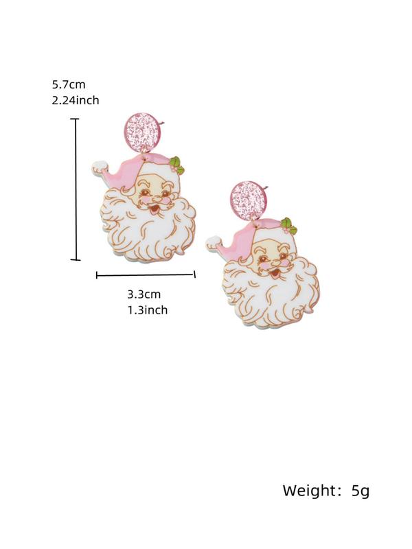 Cute Cartoon Santa Claus Design Dangle Earrings, Glitters Decor Fashionable Acrylic Earrings for Women, Trendy All-match & Exquisite Jewelry for Birthday Gift