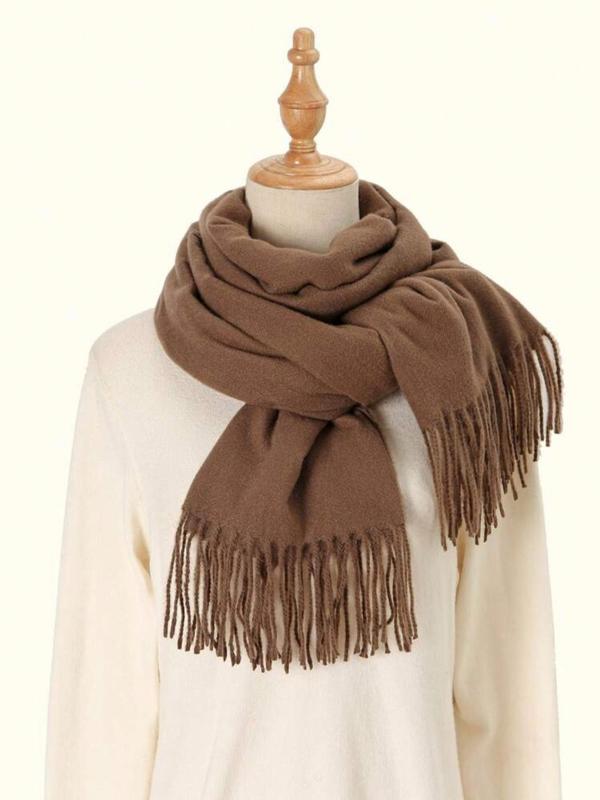 Women's Solid Color Tassel Decor Scarf, 2024 New Style Elegant Soft Warm Thick Shawl for Fall & Winter, Fashion Accessories for Daily Wear for Outfit Matching