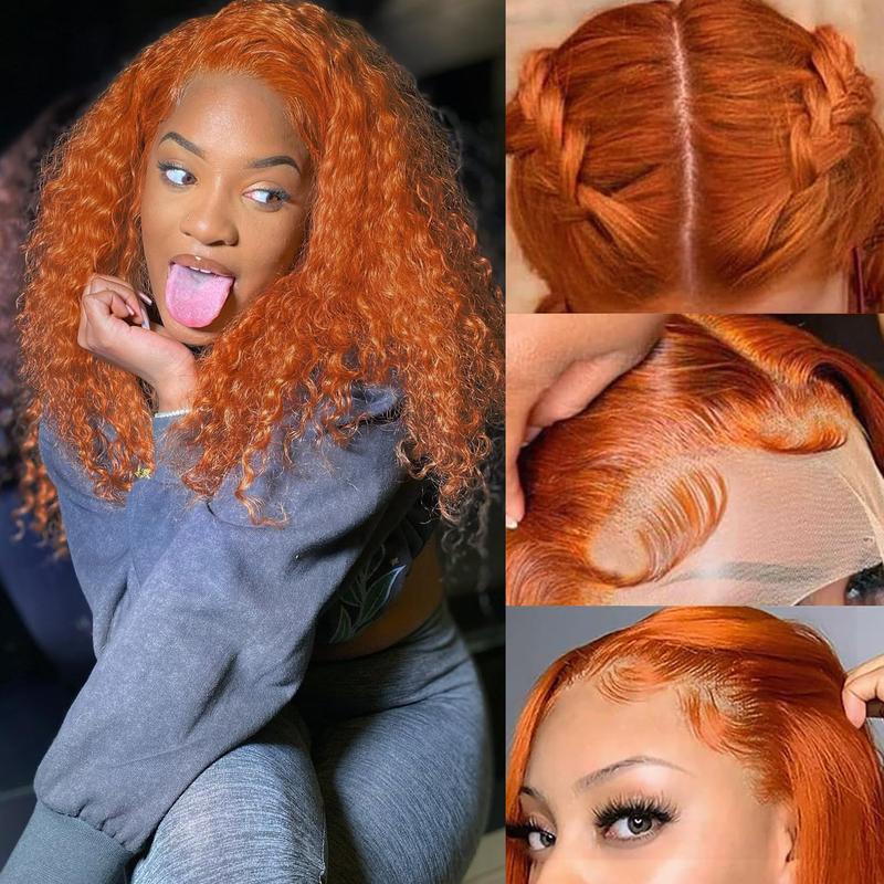 Aveiyce Ginger Orange Deep Wave Lace Front Wigs Human Hair Colored 13x4 HD Transparent Lace Frontal Wig Human Hair for Black Women 180% Density