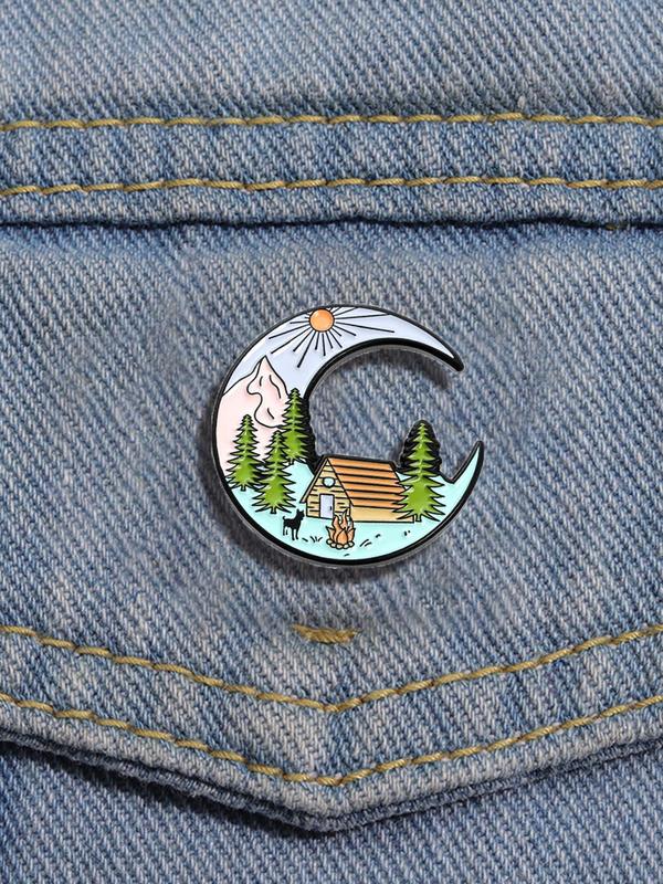 Cartoon Pattern Moon Shaped Brooch, Creative Design Alloy Brooch, Cute Brooch for Daily Clothing Decor, Trendy All-match & Exquisite Brooch for Birthday Gift