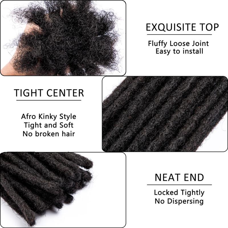 DAIXI 0.6cm Dreadlocks Extension Human Hair #1B Natural Black Traditional Locs Extension 4-18inch Length Crochet Braid Handmade Dreads Hip-Hop Styles