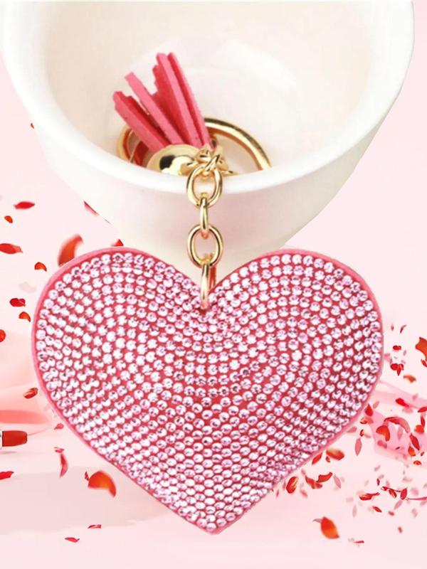 Fashionable Pu Leather Heart Shaped Keychain, Tassel Decorated Alloy Bag Charm for Women & Girls, All-match Fashion Accessories for Daily Wear