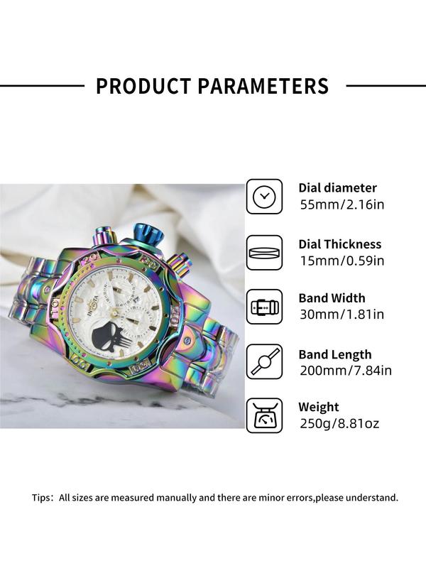 Men's Street Trend Skull Design Round Dial Quartz Watch, Trendy Wristwatch with Colorful Band, Chic All-match Accessories As Gift for Boyfriend