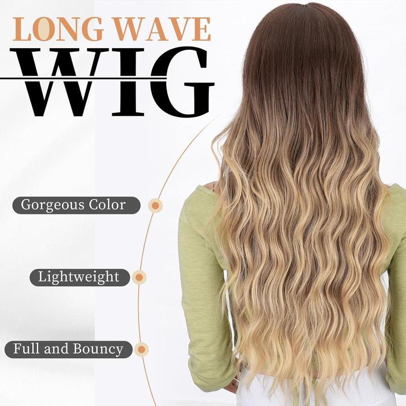 Nnzes Ombre Dirty Blonde Wig for Women Long Wavy Lace Hairline Wig 26 Inch Middle Part Synthetic Wig for Daily Party