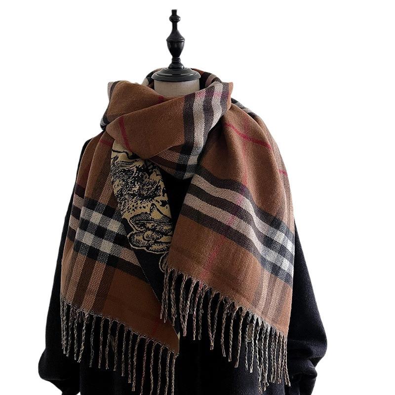 Retro Plaid Double-Sided Cashmere Scarf for Women 2023 New Maillard Big Brand Horse Winter Warm Shawl Scarf