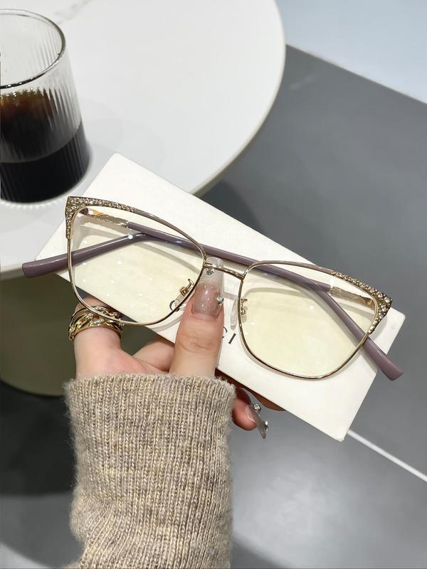 Unisex Vintage Cat Eye Frame Eyeglasses, Trendy Casual Rhinestone Decor Eyeglasses for Everyday Use, Fashion Accessories for Outdoor Activities