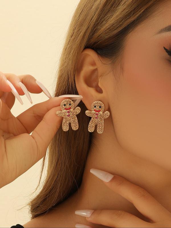 Cute Cartoon Gingerbread Man Design Dangle Earrings, Rhinestone Decor Earrings for Women & Girls, Trendy All-match & Exquisite Jewelry for Birthday Gift