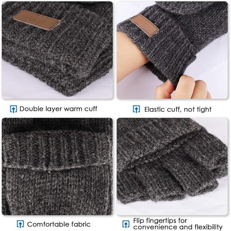 Thermal Insulation Fingerless Texting Gloves for Women and Men Winter Warm Knitted Convertible Mittens Flap