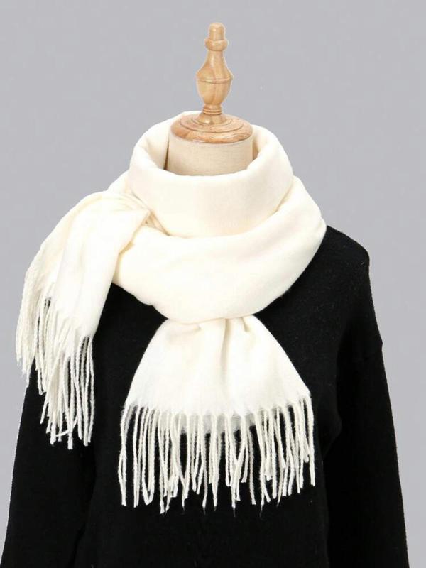 Women's Solid Color Tassel Decor Scarf, 2024 New Style Elegant Soft Warm Thick Shawl for Fall & Winter, Fashion Accessories for Daily Wear for Outfit Matching