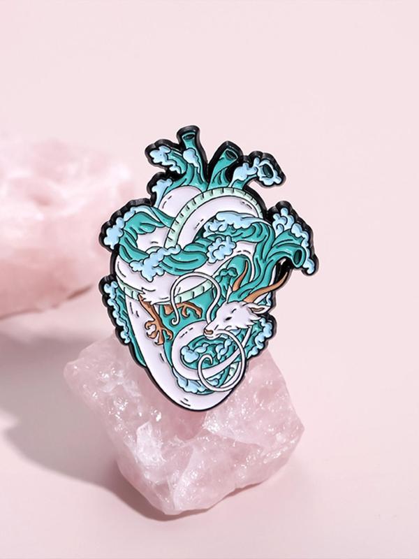 Creative Heart Shaped Dragon Pattern Brooch, Fashion Alloy Badge for Daily Clothing Decor, Trendy All-match & Exquisite Brooch for Birthday Gift