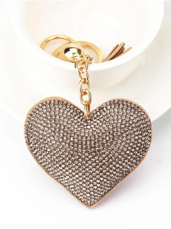 Fashionable Pu Leather Heart Shaped Keychain, Tassel Decorated Alloy Bag Charm for Women & Girls, All-match Fashion Accessories for Daily Wear