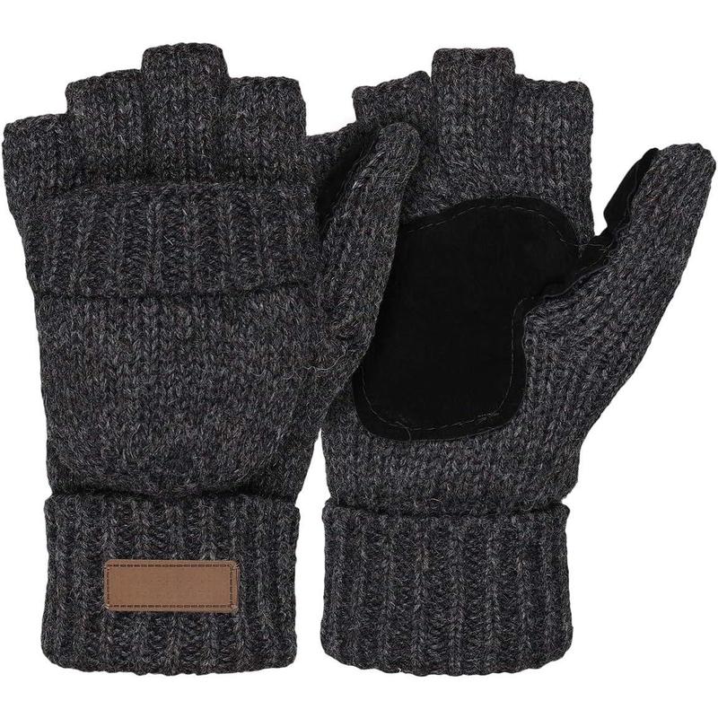 Thermal Insulation Fingerless Texting Gloves for Women and Men Winter Warm Knitted Convertible Mittens Flap