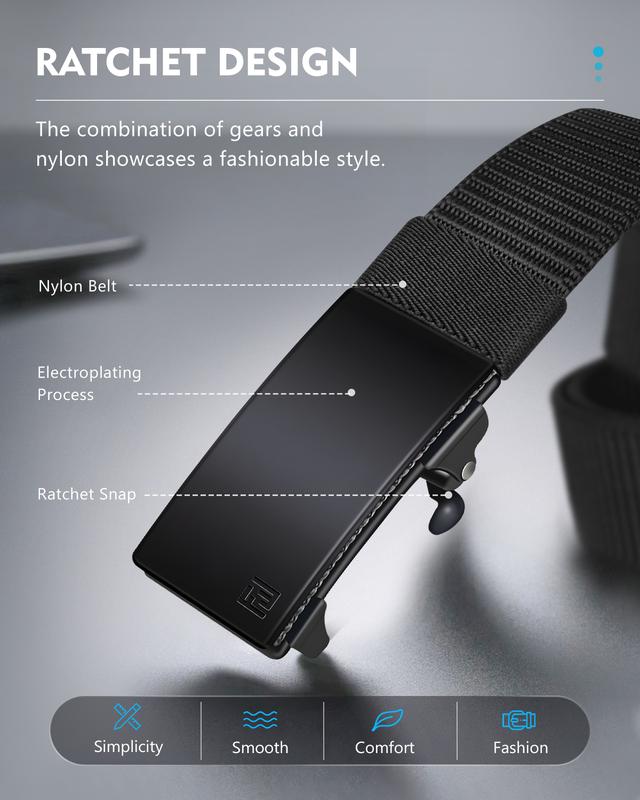 Fariwin 093 Black Men's Ratchet Web Belt,micro-adjustment 1.25 inch Nylon Automatic Buckle Belt,No Holes Invisible Belt [men belt, belt for men, ratchet belt for men, golf belt for men, casual belt,web belts for men] big discount tiktok shop