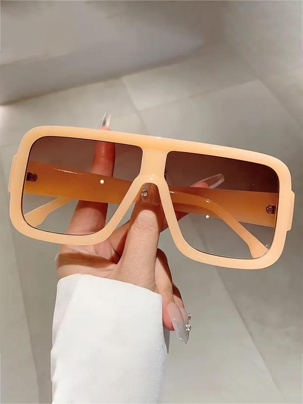 Unisex Simple Style Plain Color Sunglasses, Trendy Casual Large Square Frame Sunglasses for Everyday Use, Fashion Accessories for Outdoor Activities