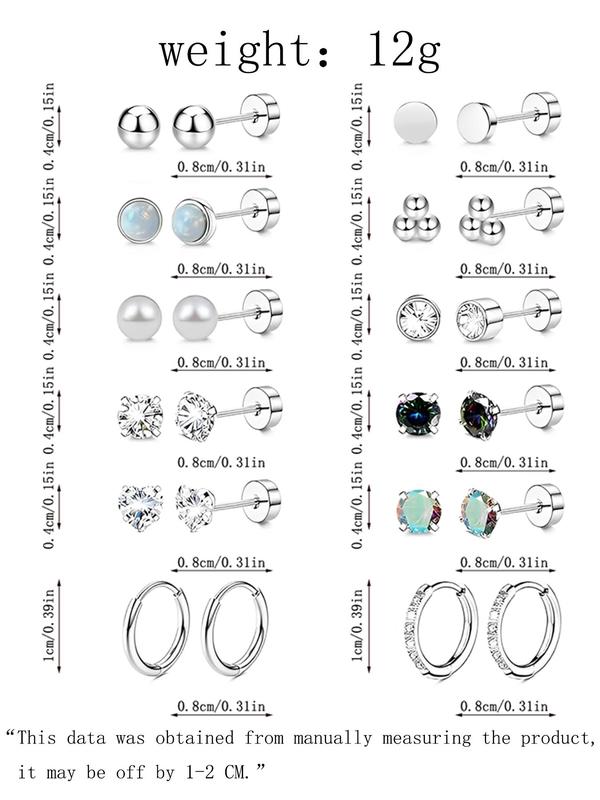 Elegant Rhinestone Decorated Earrings Set, Stainless Steel Piercing Jewelry for Women & Men, Trendy All-match & Exquisite Jewelry for Birthday Gift