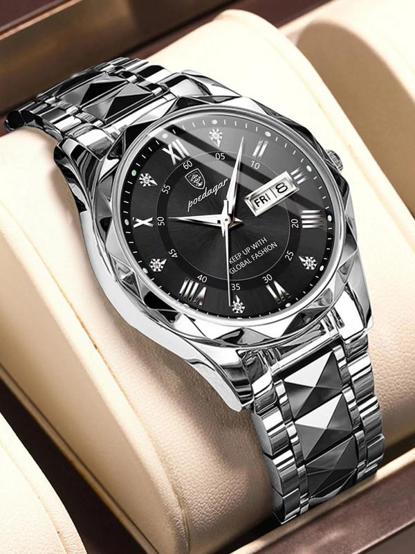 Men's Business Fashion Round Dial Analog Quartz Watch, Fashion Luminous Waterproof Watch for Party, Daily Clothing Decor, Trendy All-match & Exquisite Watch for Birthday Gift with Box