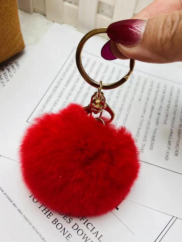 Cute Fashion Soft Plush Keychain, Solid Color Fluffy Round Ball Decorative Keychain for Women and Girls, Casual Accessories for Bags, Cars, Clothes Pendants