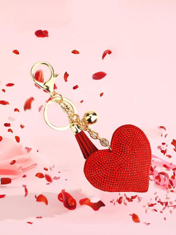 Fashionable Pu Leather Heart Shaped Keychain, Tassel Decorated Alloy Bag Charm for Women & Girls, All-match Fashion Accessories for Daily Wear