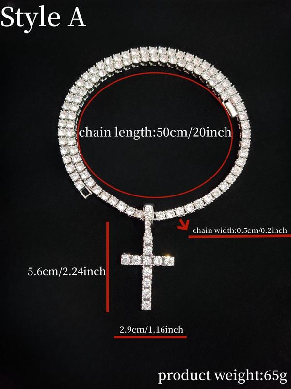 Rhinestone Cross Pendant Necklace for Men & Women, Necklace, Summer Chunky Jewelry for Party, Accessories As Gift for Boyfriend & Girlfriend