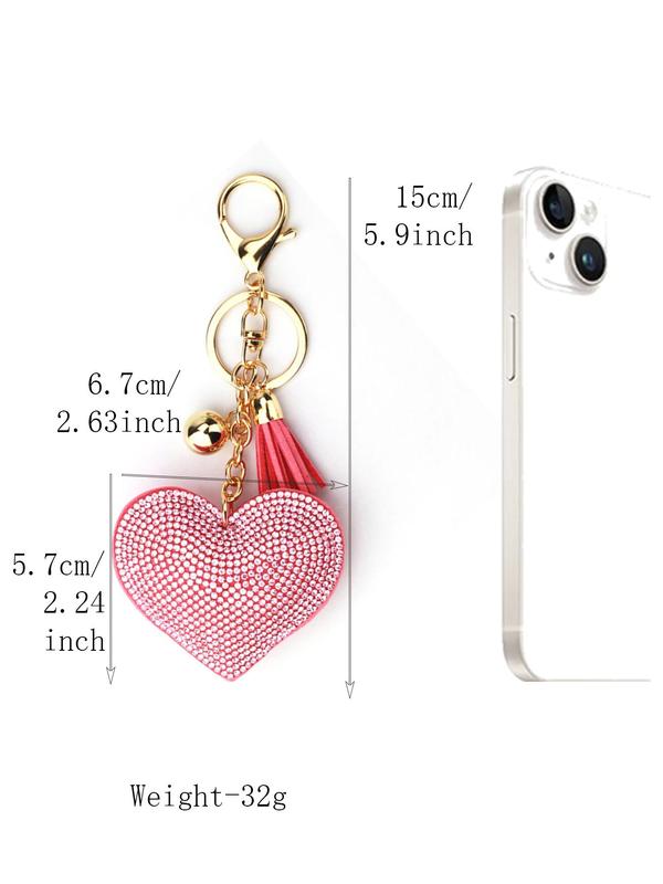 Fashionable Pu Leather Heart Shaped Keychain, Tassel Decorated Alloy Bag Charm for Women & Girls, All-match Fashion Accessories for Daily Wear