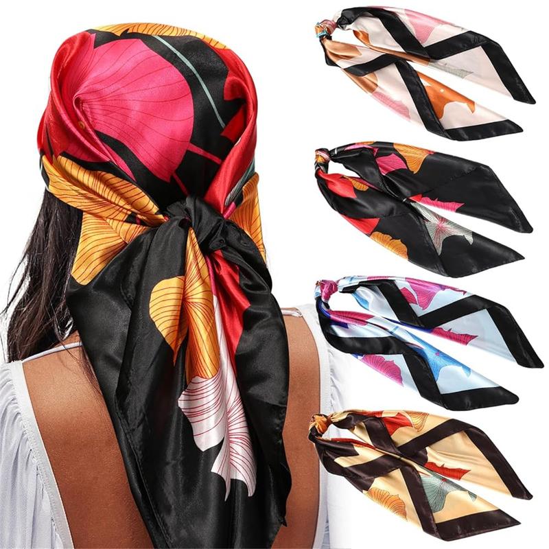 4-piece suit 35'' Printed Large Square Satin Head Scarf Neck Scarves for Women Silk Like Neck Hair Kerchief Bandanas Sleeping Head Wraps Hair Band Headscarf Man Hair Accessories