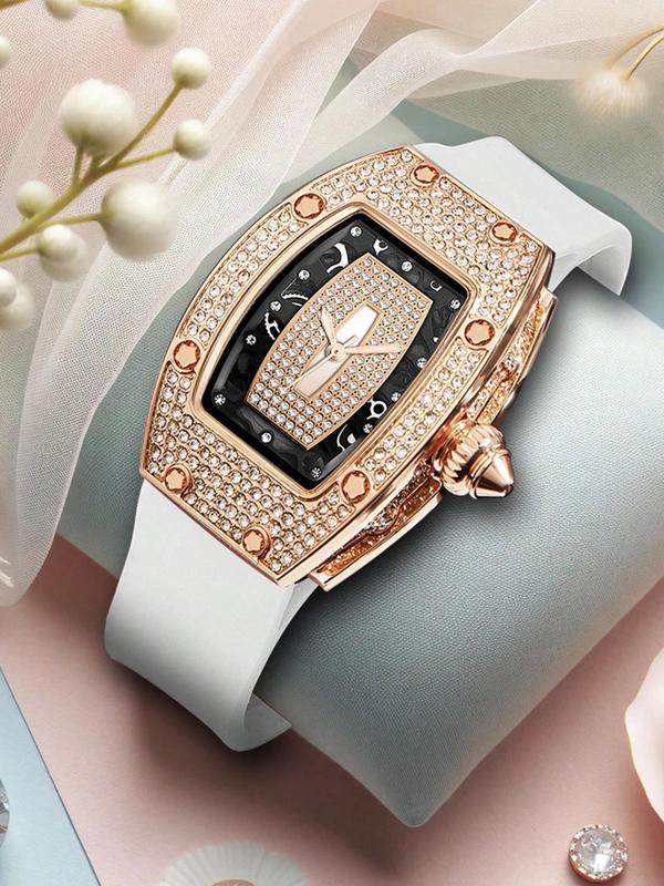 Women's Elegant Rhinestone Decorated Quartz Watch, Exquisite Trendy Wristwatch, Fashionable Watch for Women As Gift with Box