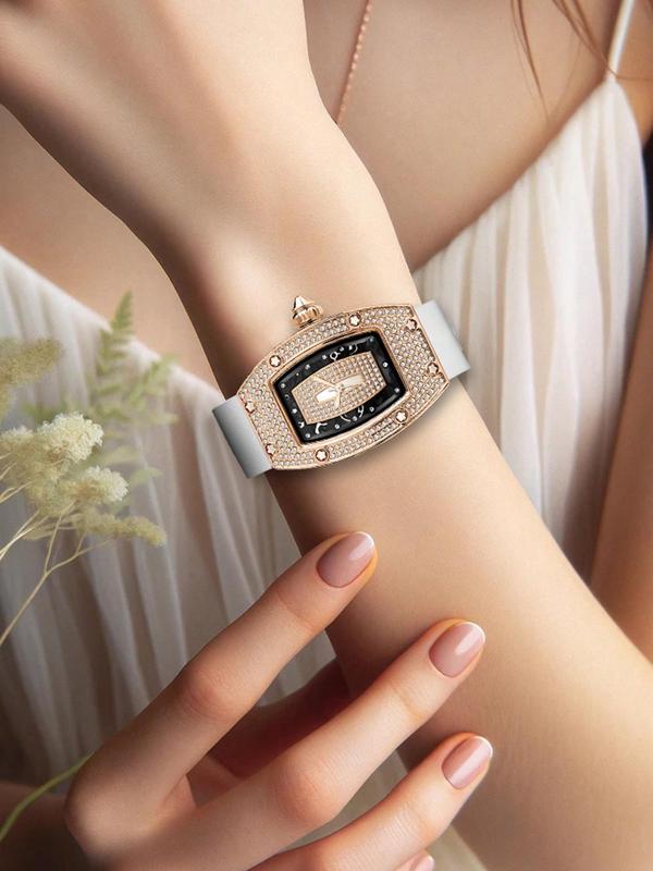 Women's Elegant Rhinestone Decorated Quartz Watch, Exquisite Trendy Wristwatch, Fashionable Watch for Women As Gift with Box