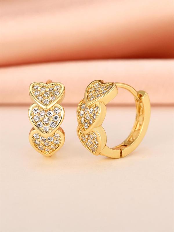 Rhinestone Decorated Heart Design Hoop Earrings for Gift, Elegant Trendy Ear Piercing Jewelry for Women, 2024 New Fashion Accessories for Party, Daily Clothing Decor