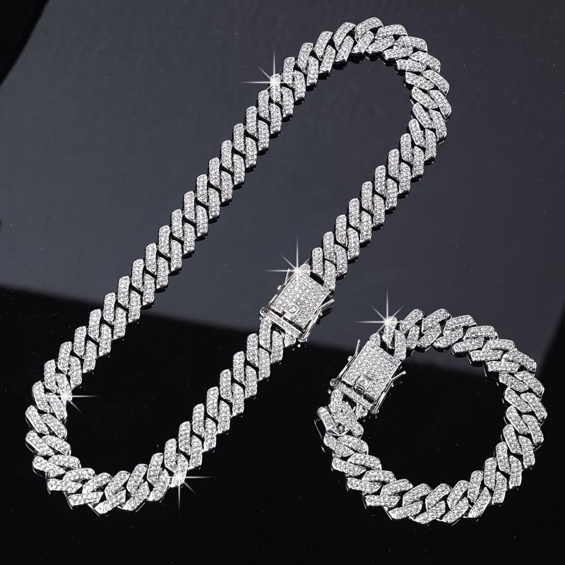 2pcs set Trendy Punk Style Necklace & Bracelet Set for Men & Women, Hip Hop Jewelry Collection