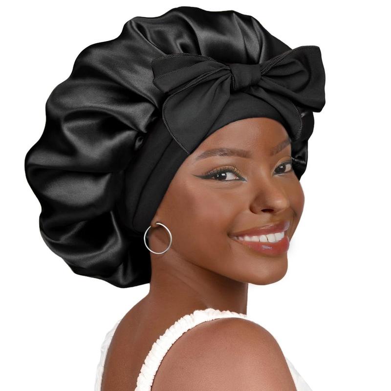 Outside Silk Bonnet for Sleeping  Double Layer Satin Adjustable Straps Lined HairBonnet with Tie Band Bonnets for Women NaturalCurly Hair Outside Silk