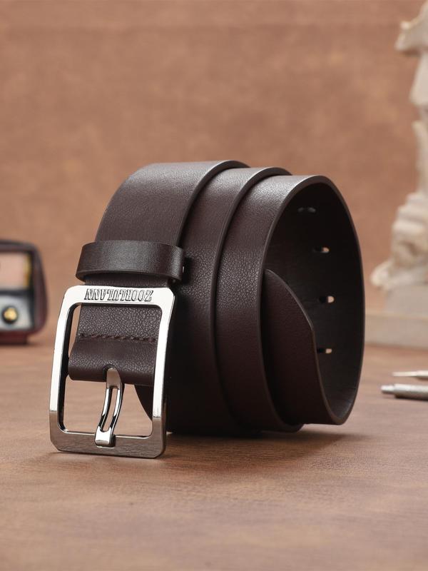 Men's Solid Color Buckle Lychee Pattern Pu Leather Belt, Casual Waistband for Jeans Trousers, Fashion Accessory for Daily Used