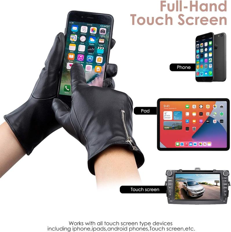 Winter Leather Gloves for Women, Touchscreen Texting Warm Driving Gloves