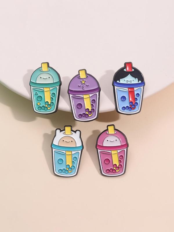 Cartoon Milk Tea Cup Design Brooch Set, Cute Alloy Badge for Daily Clothing Decor, Party, Daily Clothing Decor for Men & Women