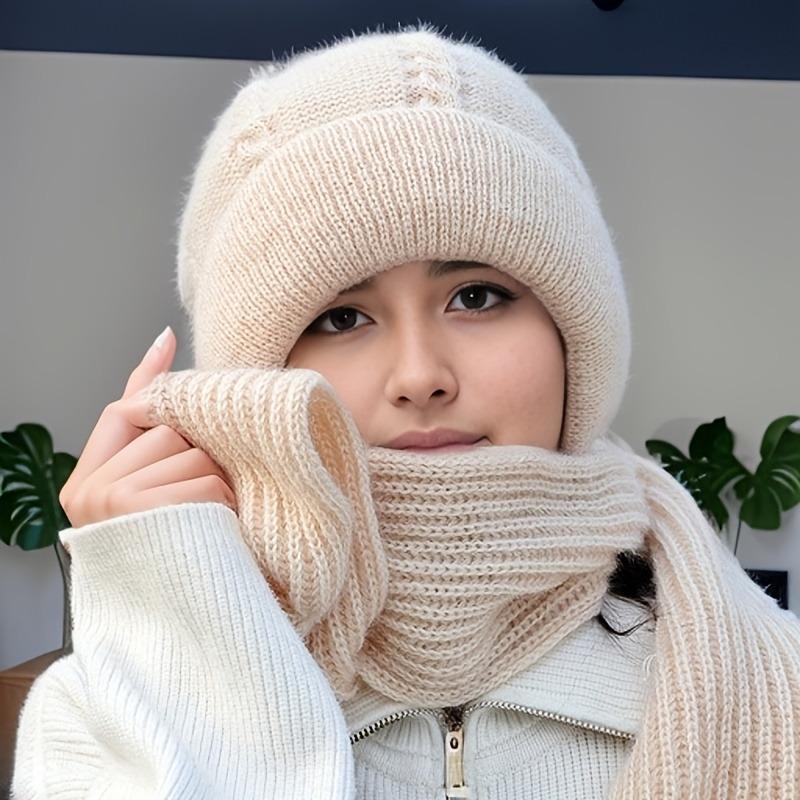 Winter Warm Knit Hat & Scarf Set for Christmas Gift, 2 Counts set Windproof Thermal Lined Warm Hat & Scarf for Women, Outdoor Sports Hat & Scarf for Cycling, Running, Hiking