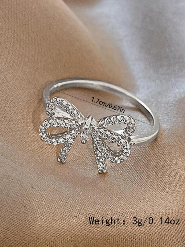 Fashion Bow Decorated Ring, 2024 New Style Elegant Rhinestone Decor Jewelry for Women for Party, Daily Clothing Decor, Trendy Jewelry for Birthday Gift