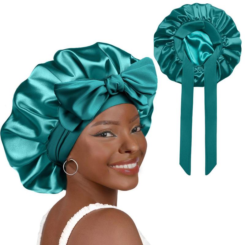 Outside Silk Bonnet for Sleeping  Double Layer Satin Adjustable Straps Lined HairBonnet with Tie Band Bonnets for Women NaturalCurly Hair Outside Silk