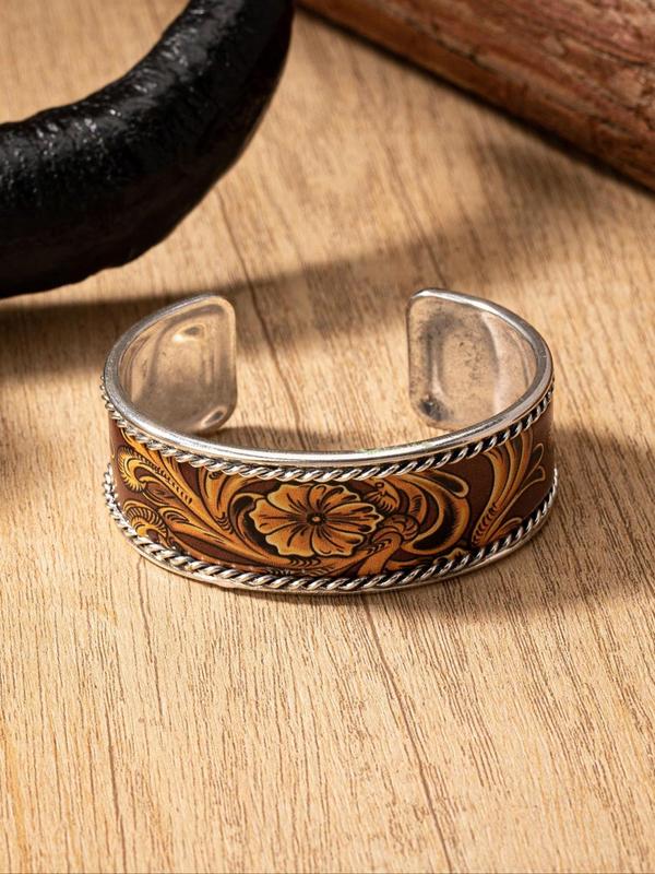 Vintage Western Style Cuff Bangle, Fashionable Floral Pattern Cuff Bangle for Women, Elegant All-match Fashion Accessories for Daily Wear