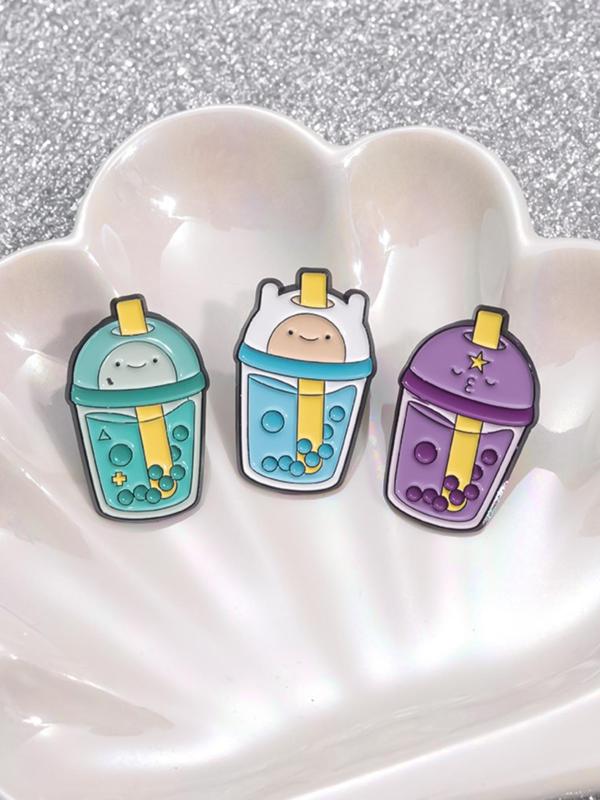 Cartoon Milk Tea Cup Design Brooch Set, Cute Alloy Badge for Daily Clothing Decor, Party, Daily Clothing Decor for Men & Women