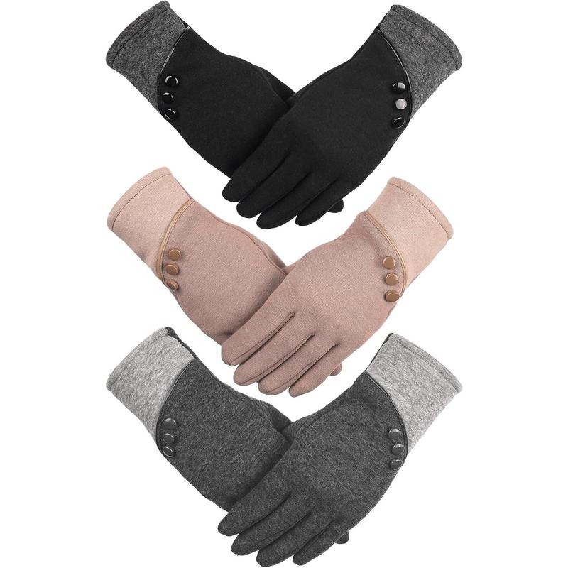 Women Winter Gloves With Touchscreen Fingers, 3 Pairs Fleece Lined Gloves for Women Cold Weather,Thick Windproof Gloves for Warm Wear(Black Gray Pink)